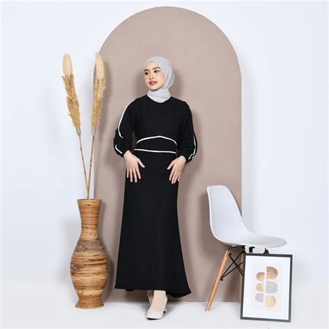 Jual Mybamus Kania List Knit Dress Gamis Muslim Dress Duyung Baju