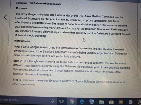 Solved Examine 100 Balanced Scorecards Purpose The Army