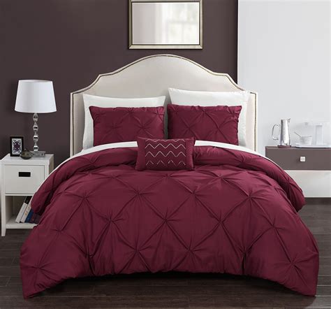 Chic Home Daya 4 Piece Duvet Cover Set Pinch Pleat Ruffled Design Embellished Zipper Closure