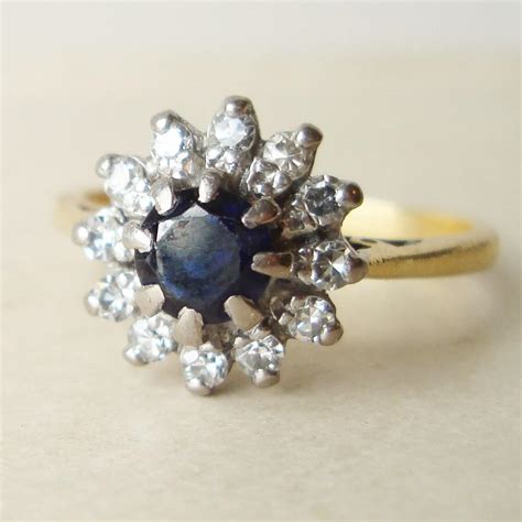 Vintage Sapphire Ring Engagement Ring Diamond Ring by luxedeluxe