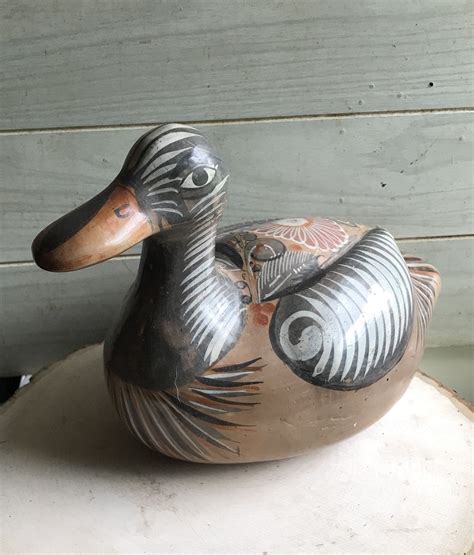 Ceramic Duck Figurine Large Mexican Art Tonala Art Hand Etsy In