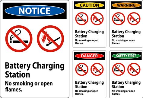 Caution Sign Battery Charging Station No Smoking Or Open Flames