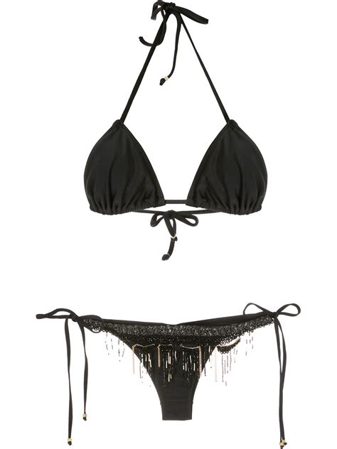 Amir Slama Embroidered Triangle Bikini Set Black Farfetch