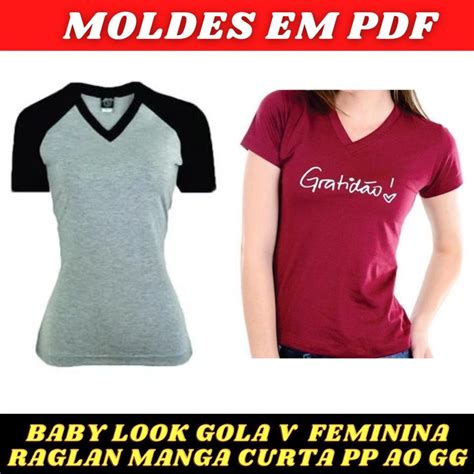 Molde De Camiseta Baby Look Moldes Feminino Gola V Curta Elo