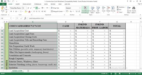 Construction Cost Control Spreadsheet ~ MS Excel Templates