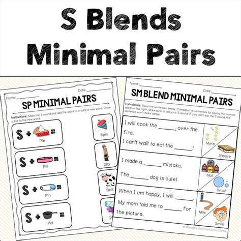 S Blends Minimal Pairs Worksheets Minimal Pair Blend Visual Cue