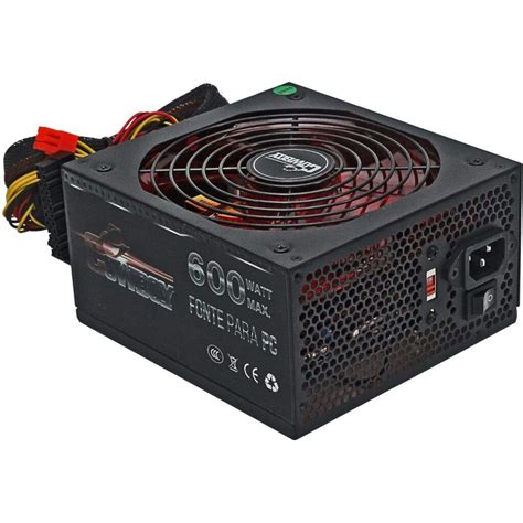 Fonte Atx 600W Reais Cabo De Energia Para PC Gamer Kp 535 Bivolt