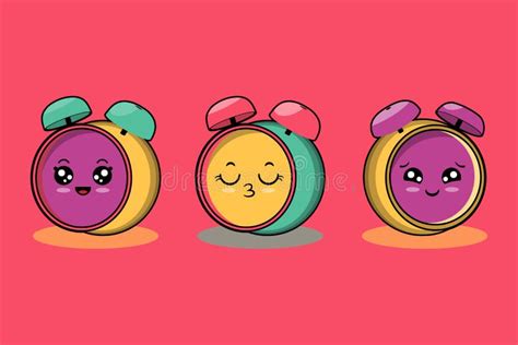 Kawaii Clock Cartoon Characters Vector Stock Illustrations Kawaii