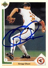 Gregg Olson Autographed Baseball Card Baltimore Orioles Upper