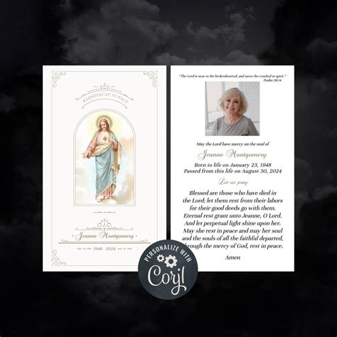 Catholic Funeral Prayer Card Template Catholic Memorial Cards