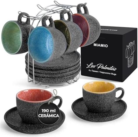 MIAMIO Taza de Capuchino Apilable de Cerámica de 190 ml con Platillos