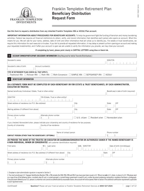 Fillable Online Beneficiary Distribution Request Form Use This Form To