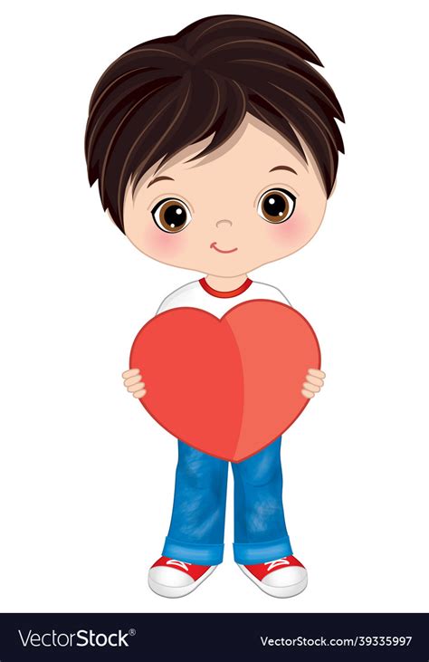 Cute Little Boy Holding Heart Royalty Free Vector Image