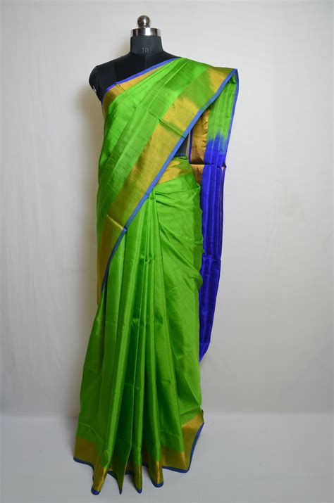 Parrot Green And Royal Blue Uppada Silk Saree Silk Sarees Saree