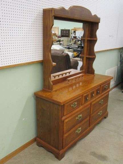 Oak 7 Drawer Dresser W Mirror Oberman Auctions