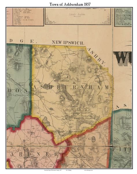 Ashburnham Massachusetts 1857 Old Town Map Custom Print Worcester Co