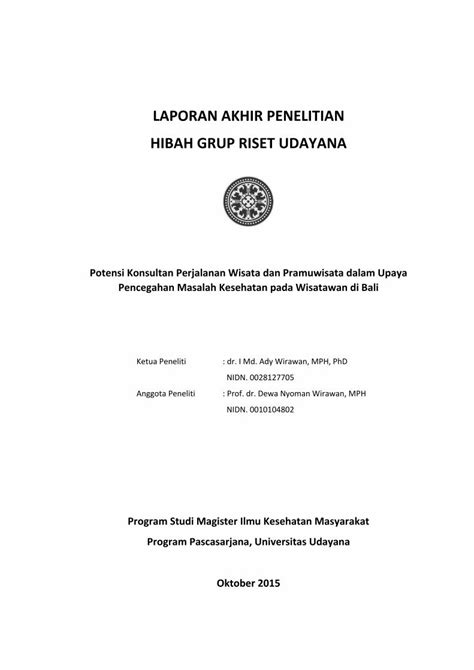 PDF LAPORAN AKHIR PENELITIAN HIBAH GRUP RISET UDAYANA LAPORAN AKHIR