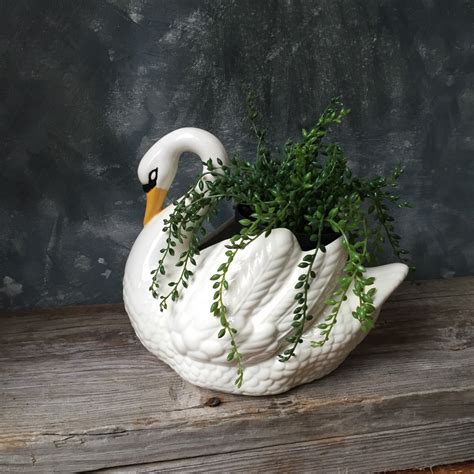 Swan Ceramic Planter Vintage Ceramic Swan Planter Swan Etsy