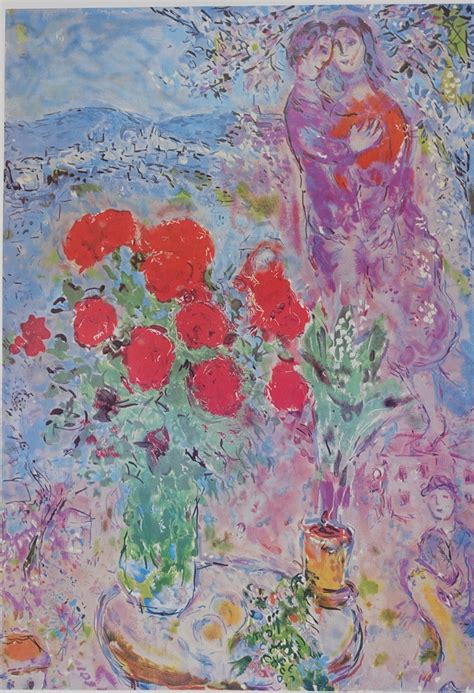 Marc Chagall Le Bouquet Rouge Lithographie Numérotée Et Signée