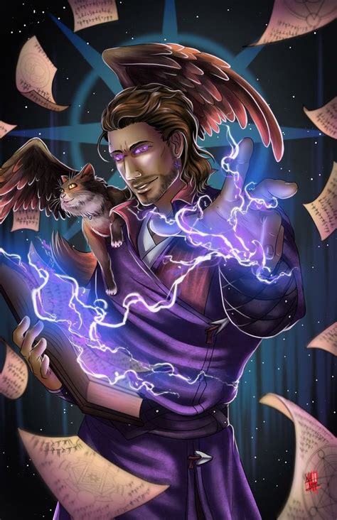 an image of a man holding a cat with lightning coming out of his chest and wings