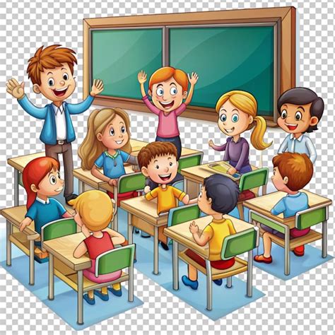 Desenho Animado Educando Alunos Ansiosos Em Uma Sala De Aula Em Fundo