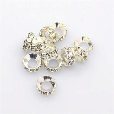 Honeyhandy Brass Rhinestone Spacer Beads Grade A Rondelle Silver