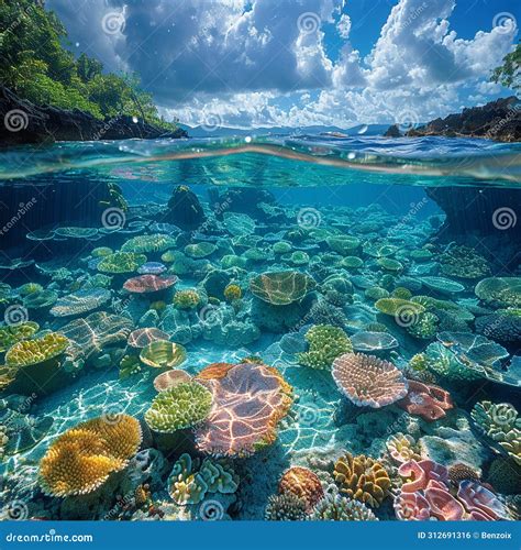 Shallow Coral Reef with Clear Water Above Stock Photo - Image of reef