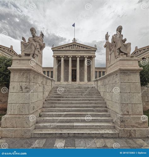 Plato And Socrates Statues In Front Of The National Academy Of Athens