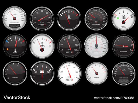 Car Dashboard Gauges Collection Of Speed Fuel Vector Image