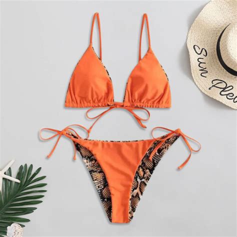 Sexy Snake Print Bikini Women Lace Up Bandage Bikinis Push Up Thong