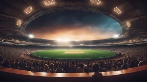 Premium AI Image | Cricket stadium full of fans at night generated by AI