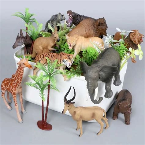 Blocos De Simulação De Animais Selvagens Modelo Playset Cerca De