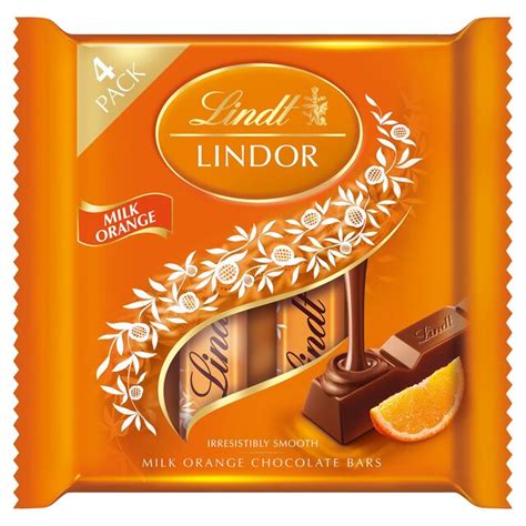 Lindt Lindor 4 Milk Orange Chocolate Bars 100g From Ocado