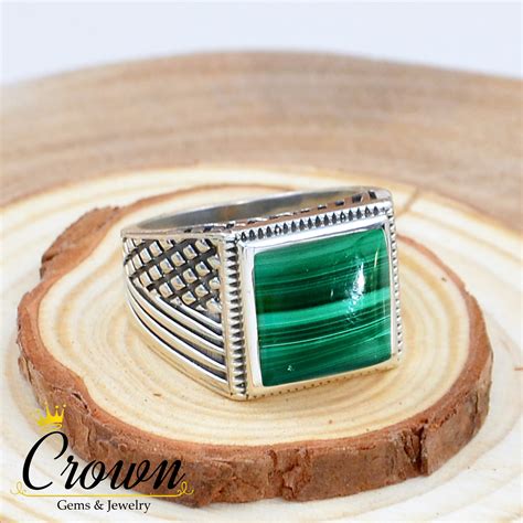 Malachite Mens Ring Silver Mens Ring Handmade Mens Ring Designer Mens Ring 925 Sterling