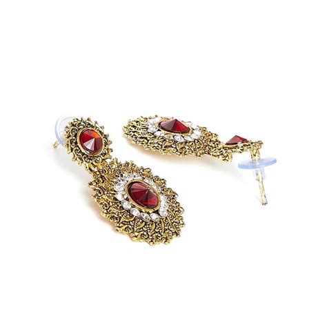 Zerokaata Short Golden And Red Disc Dangle Earrings Buy Zerokaata