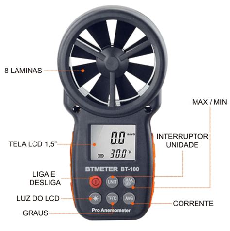 Anemometro Digital Aparelho Medidor De Vento Temperatura Ar Shop Da