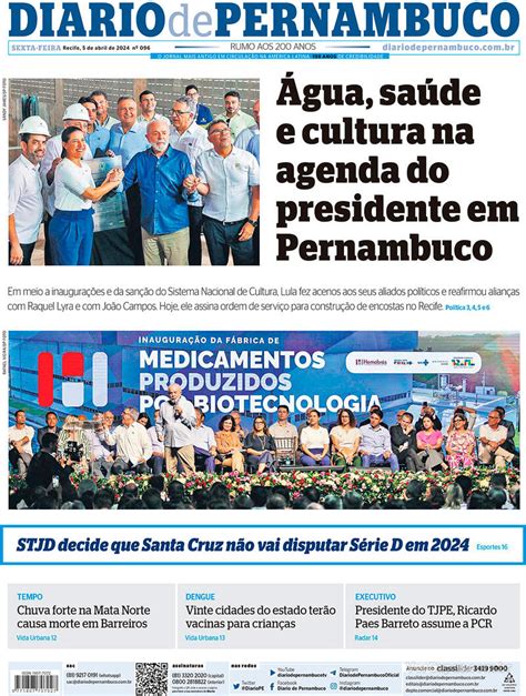 Capa Diario De Pernambuco Edi O Sexta De Abril De