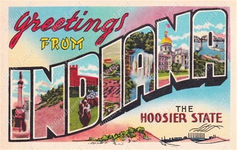 Greetings From Indiana Vintage Postcard Instant Download Antique