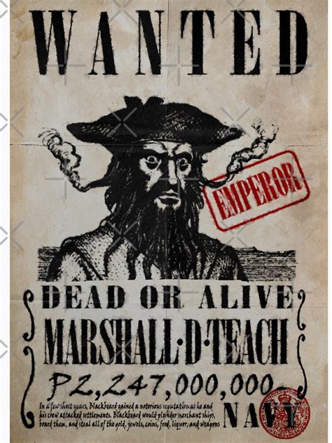 Blackbeard Wanted Poster One Piece Marshall D Teach Real Life Wanted