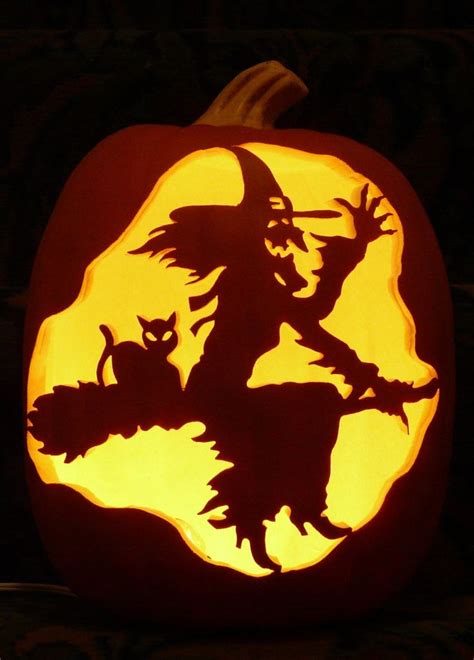 Witch And Cat On Broom Hand Carved On A Foam Pumpkin Etsy Canada