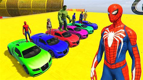 Spiderman Mcqueen Ramp Challenge Jump Superhero Hulk Ironman Goku