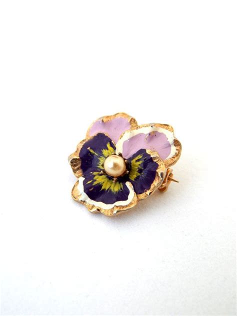 Vintage Enamel Flower Pin Brooch Purple Pansy Pin Mid Etsy Enamel Flower Flower Pins Metal