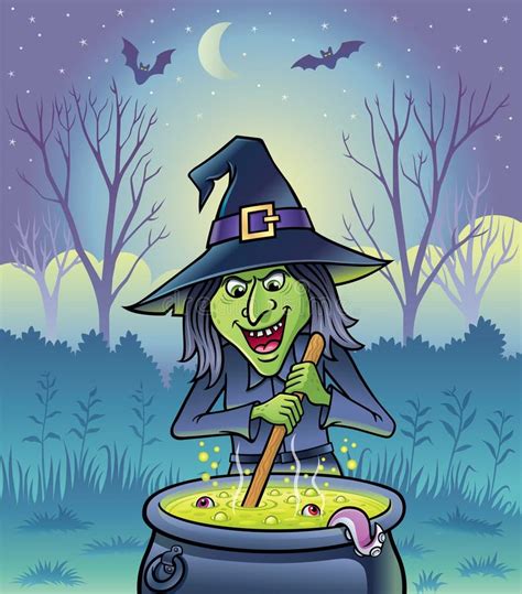 Witch Stirring Bubbling Cauldron Stock Photo Illustration Of Crone