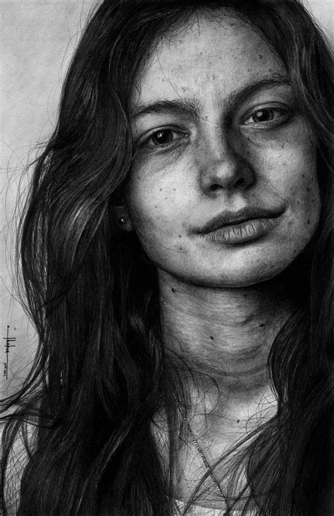 Original portrait drawing by alex lopez realism art on paper brunette ...