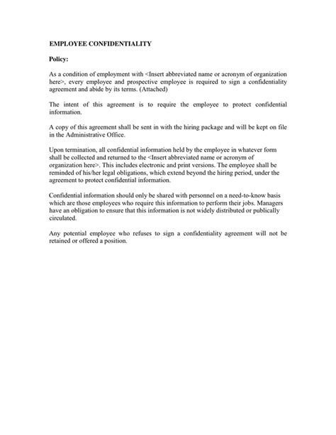 Employee Confidentiality Agreement In Word And Pdf Formats