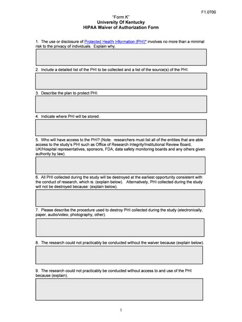 Fillable Online Research Uky Hipaa Waiver Of Authorization Research
