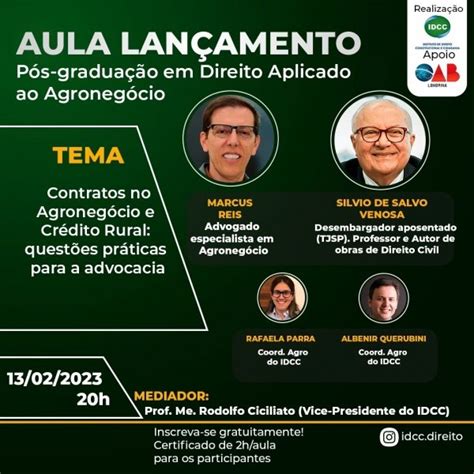 AULA LANÇAMENTO Pós Graduação em Direito Aplicado ao Agronegócio