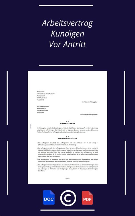 Arbeitsvertrag K Ndigen Vor Antritt Muster Word Pdf