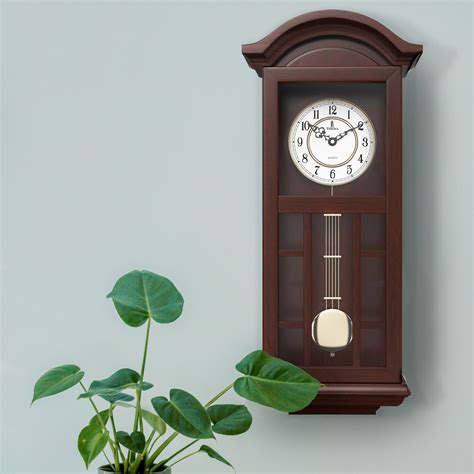 Pendulum Wall Clock Quartz Wood Pendulum Clock, Battery Operated Silent ...