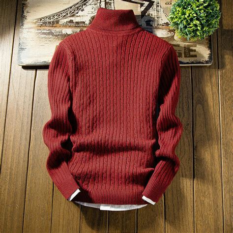 Herren Einfarbig Langärmelig Rollkragen Strickpulli Freizeit Pullover Top Uk Q Ebay